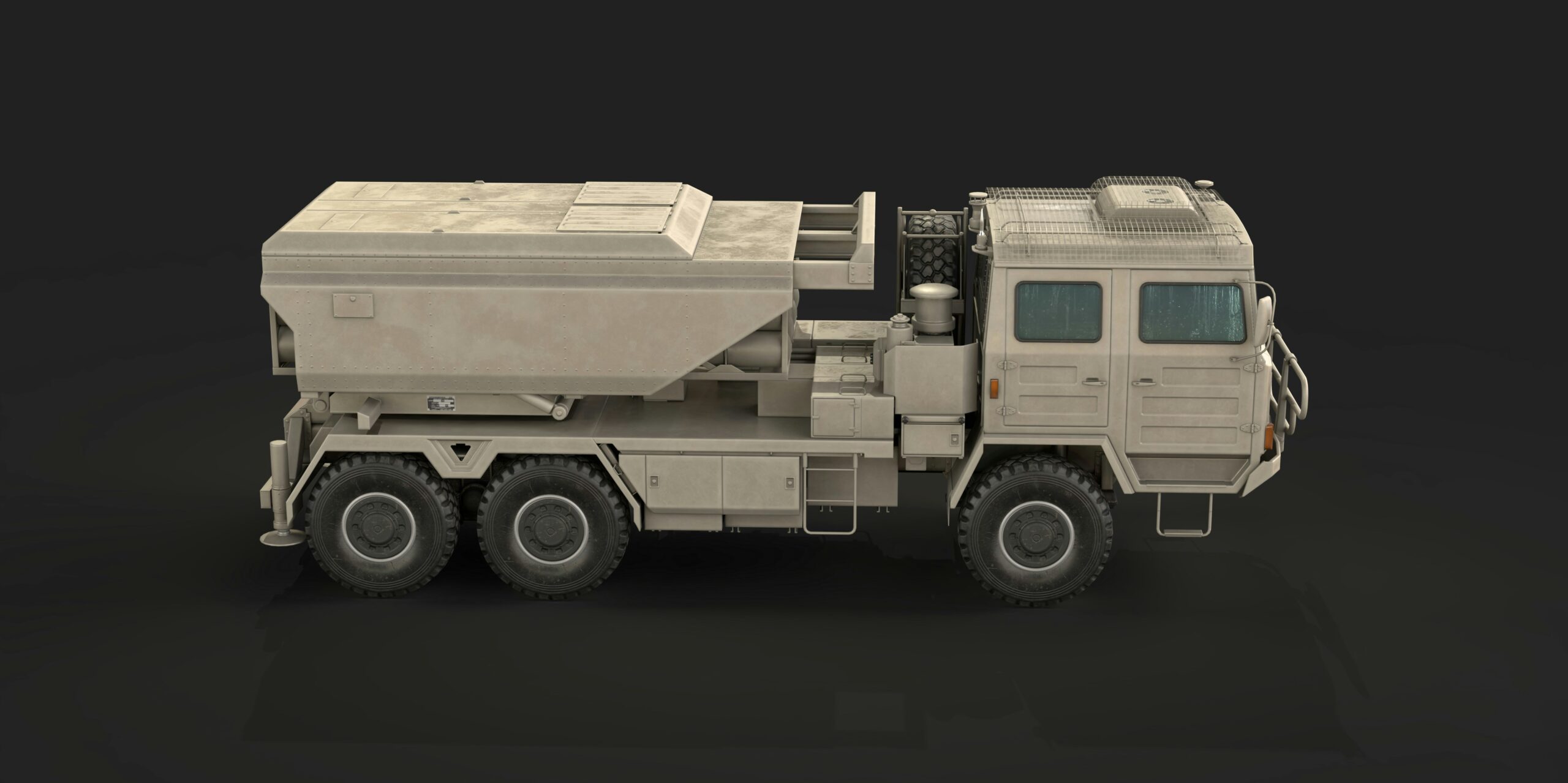 A model of a cement truck on a black background